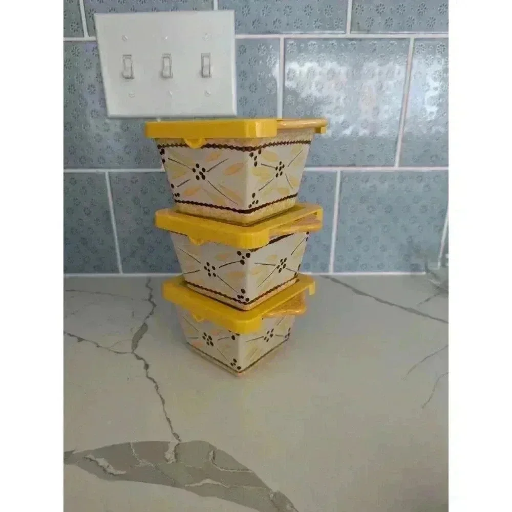 One Temp-tations by Tara Old World Yellow Square Ramekin Cup 10 oz with Lid